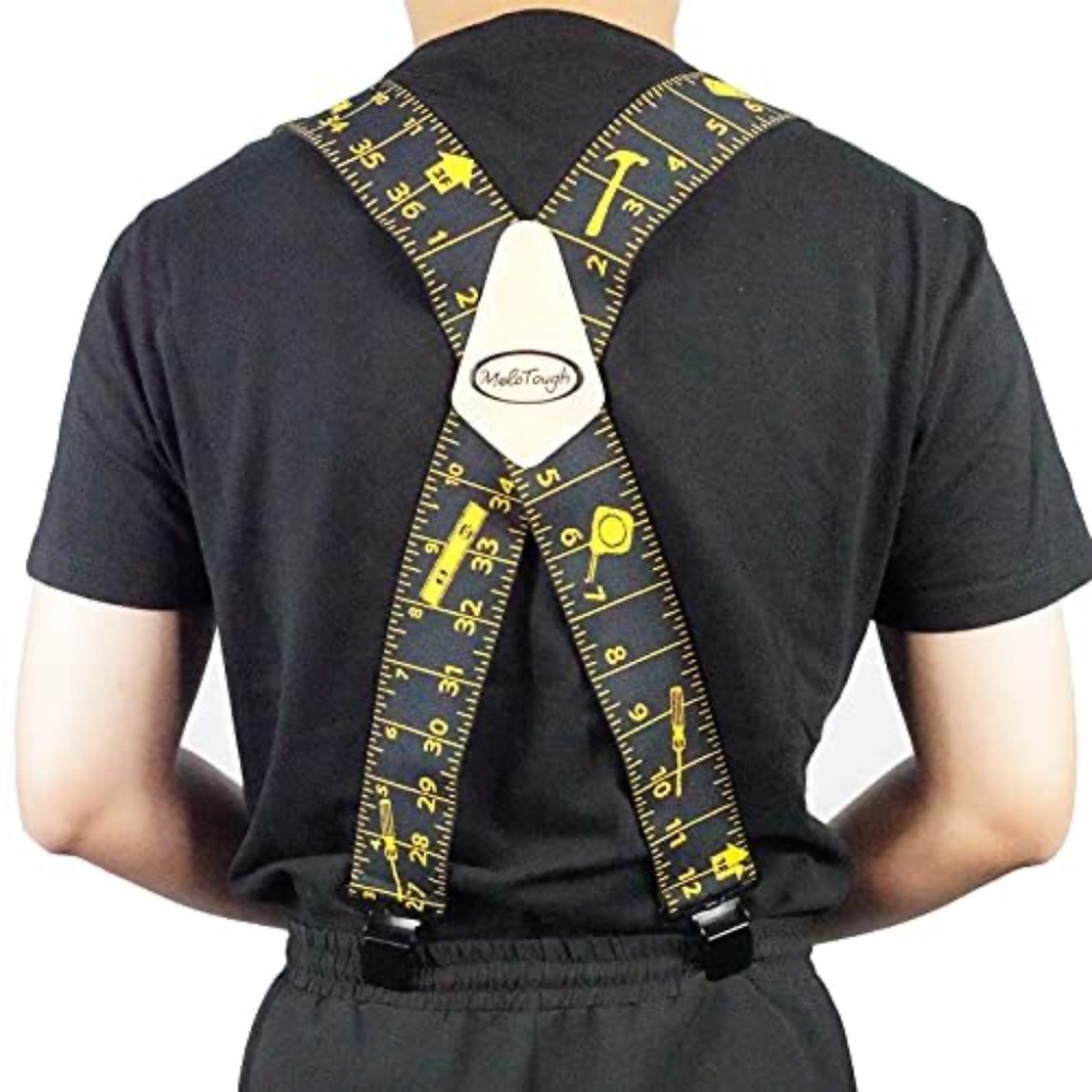 Men's Suspenders Fully Elastic 2 inch Wide X back Heavy Duty Work Measure Ruler - Picture 9 of 14